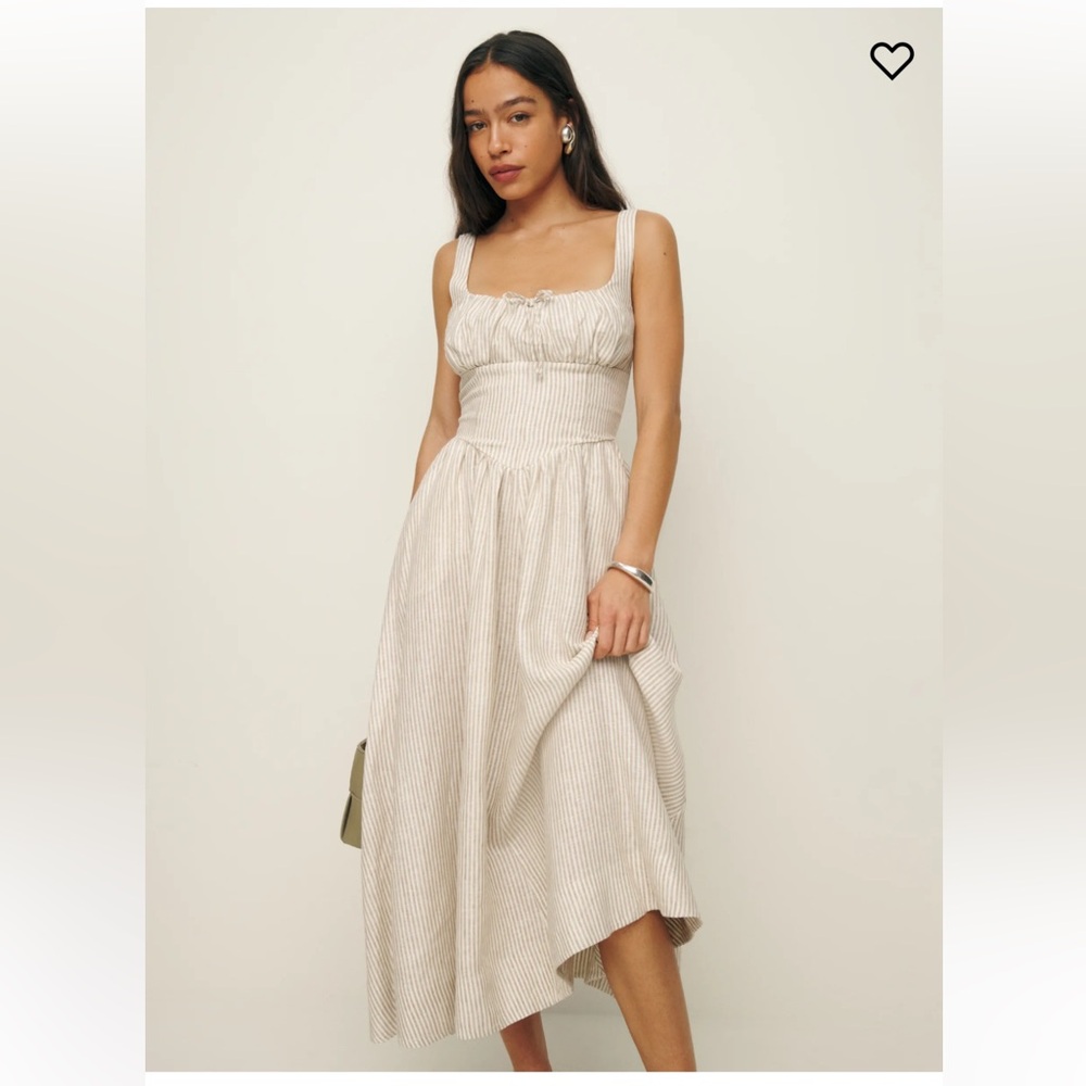 Reformation Balia Linen Dress in Beige with Pockets